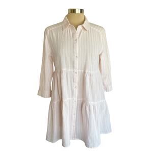 C EST 1946 Pink & White Striped Tiered Shirt Dress Tunic MEDIUM Cottage Bohemian